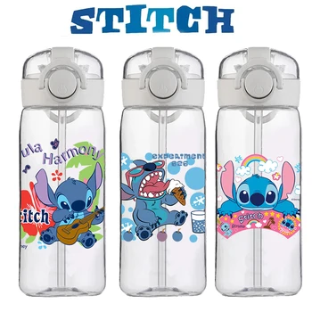 Children's Disney Stitch Water Bottle, 400ml, à prova de vazamento, fofo, plástico, escola, esporte ao ar livre, menino, menina, alta qualidade