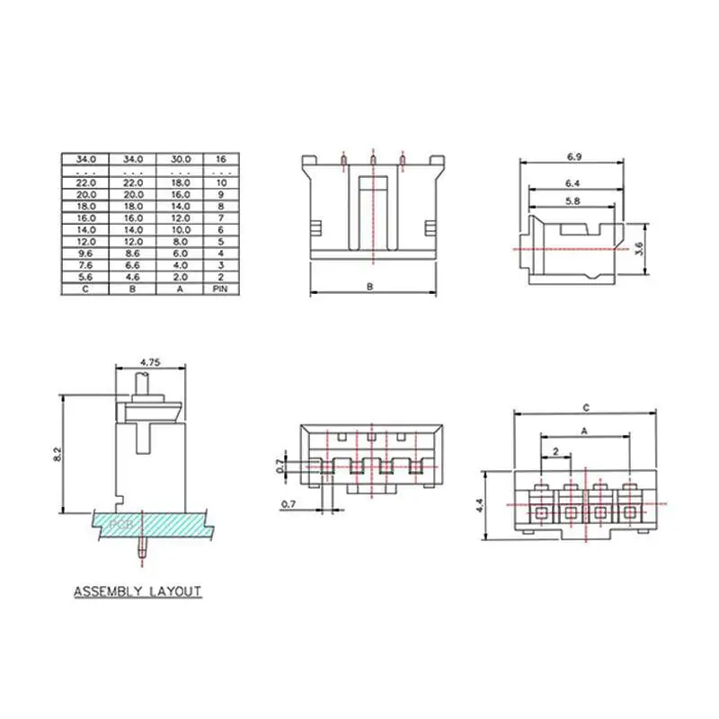 10 Sätze PH2.0 Steckverbinder, Rastermaß 2 mm, Stecker + gerade und gebogene Buchsenklemmen 2P/3/4/5/8P 9 10P – Detail 3