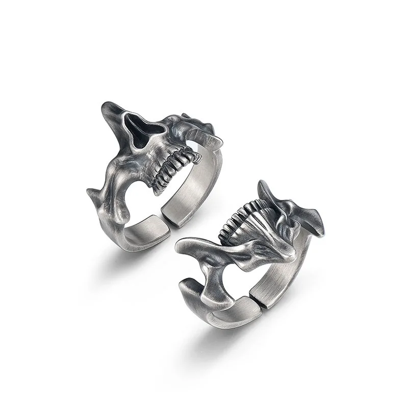 2Pcs Vintage Gothic Steel Skull Mask Rings Design Alloy Finger Rings Set for Men Women New Trend Creative Punk Jewerly Gift - view 6