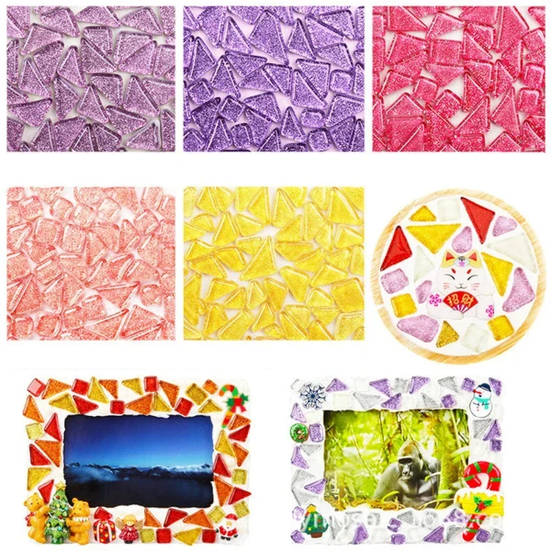 100g/3.52oz Glitter Shiny Glass Mosaic Tiles DIY Craft Polygon Tile Mosaic Making Materials Irregular Shape Pure & Mix Color