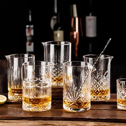 700ml Crystal Glass Stirring Cup Japanese Engraved Glass Cup Cocktail Mixing Cup Grid Divider