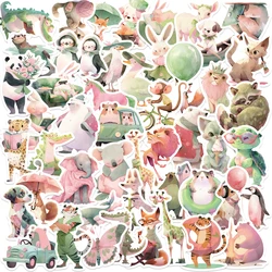 50Pcs Cute Pink Green Animals Stickers Cartoon Watercolor Animal Decals DIY Phone Laptop Luggage Skateboard Sticker Fun for Kids