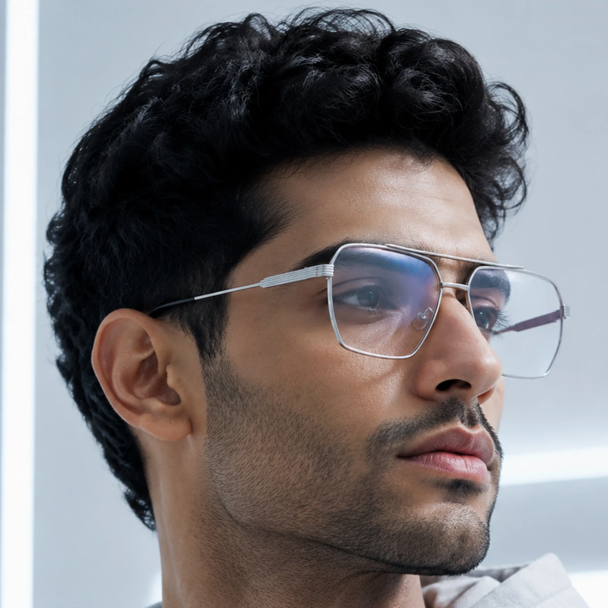 Men'S Fashion Non Prescription Glasses - 1. メンズ用、シルバーの金属製フルフレーム、ダブルブリッジ、度なしメガネ。スタイリッシュでクール、アバンギャルド、プロフェッショナル、そしてファッショナブルなデザイン。トレンド感のある通勤、ビジネス、オフィス、レジャーなど、様々なシーンに最適。