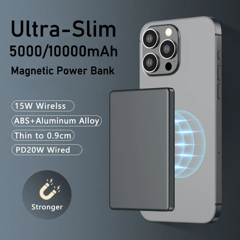 

10000mAh Ultra Slim Magnetic Wireless Power Bank PD20W Portable Fast Charging External Battery for Magsafe iPhone 16 15 14 13 12