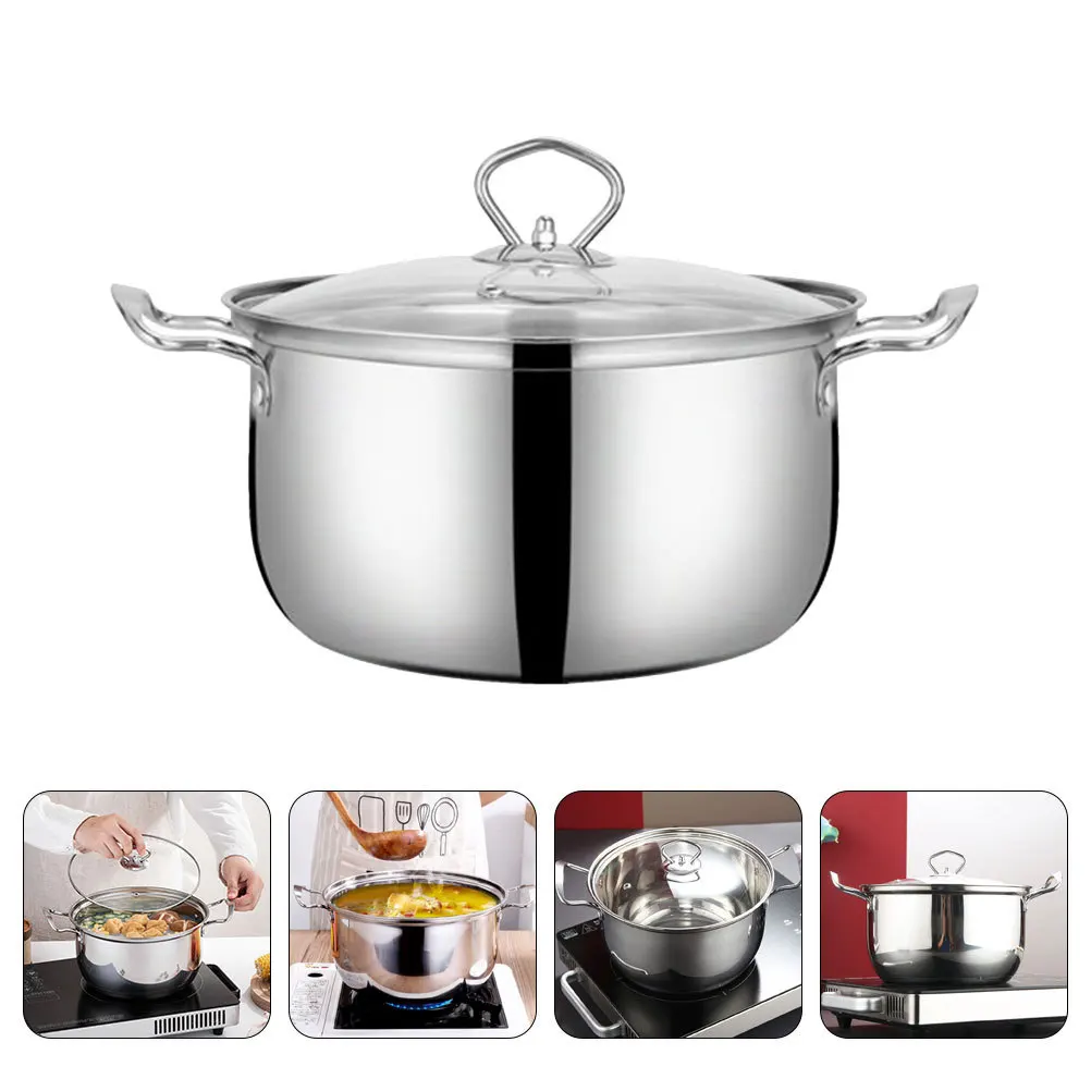 

Stainless Steel Stock Pot With Lid Large Capacity Soup Pot For Ramen Milk Cooking Anti-Overflow Non-Stick Shabu Stew