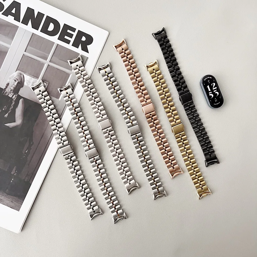 สร้อยข้อมือโลหะ Starry สําหรับ Xiaomi Smart Band 8/สมาร์ท Mi Band 9 สายรัดข้อมือโลหะผสมสําหรับผู้หญิงผู้ชายเปลี่ยนหรูหรา