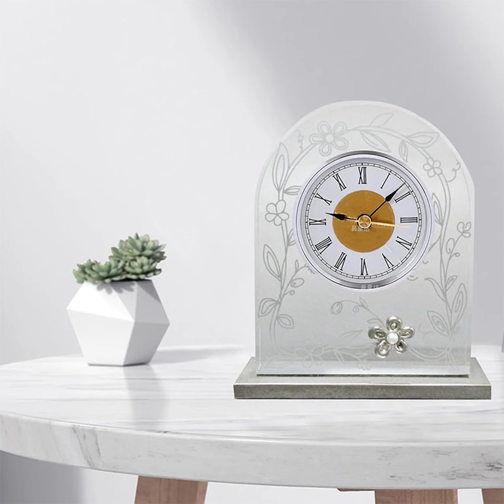 

89mm Round Clock Silver Alarm Hour Inlaid Handicraft Simple Quartz Clock Inner Liner Home Decoration Crafts