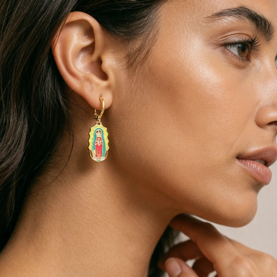 Colorful Enamel Saint Pendant Hoop Drop Earrings Cute Cartoon Characters Pendant Jewelry for Women Daily Wear & Gifts