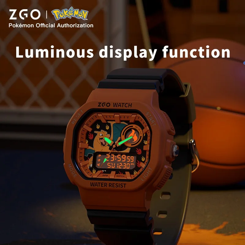 ZGO x Pokemon Pikachu Men's Watches Dual Display Electronic Watch Waterproof Little Fire Dragon Sports Student Wristwatch 8103