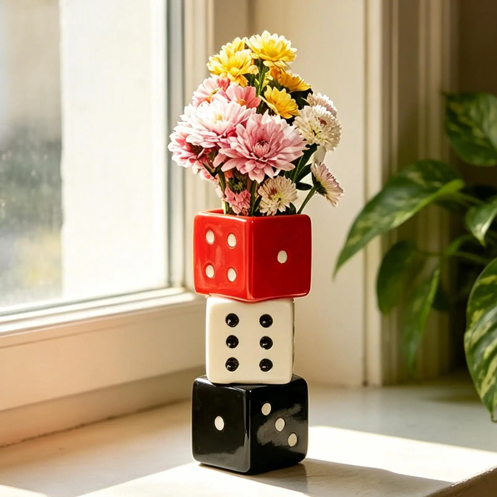 

Geometric Dice Vase Modern Floral Arrangement Ornament Flower Vase Resin Plant Pot for Living Room Entryway Dining Room Hotel