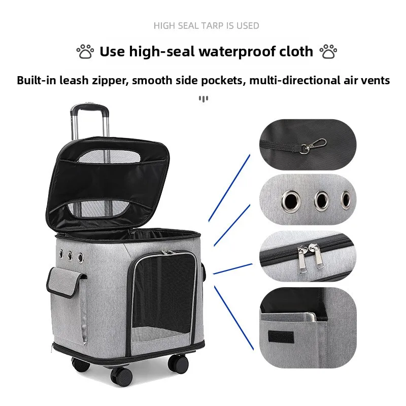 حقيبة دوارة للحيوانات الأليفة قابلة للطي، حقيبة الحيوانات الأليفة المحمولة للتهوية والتهوية والتهوية في الهواء الطلق، أمتعة الحيوانات الأليفة ذات سعة كبيرة
