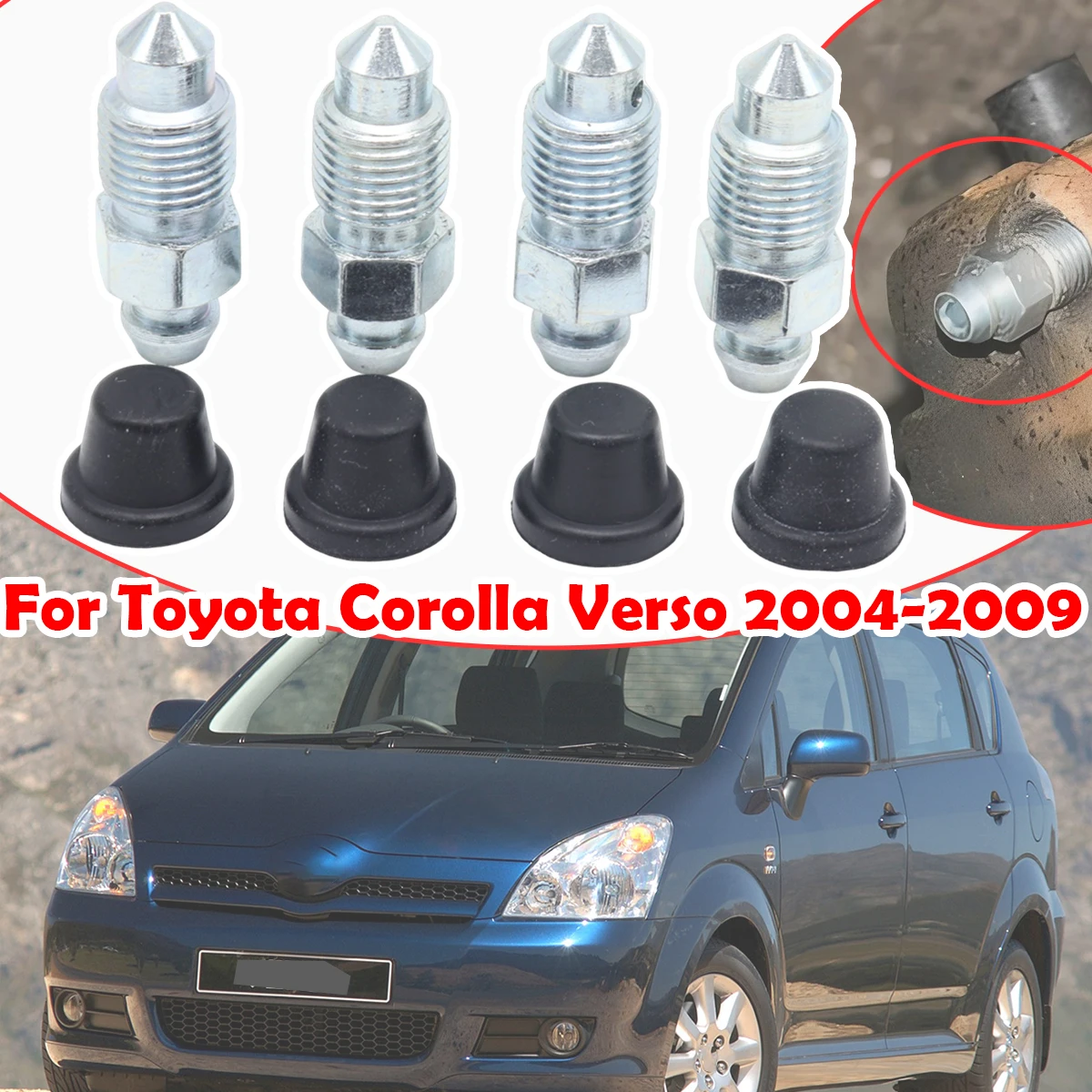 

For Toyota Corolla Verso 04-2009 Front Rear Bleeder Valves and Rubber Dust Caps Left Right Caliper Bleed Nipple Screw Repair kit