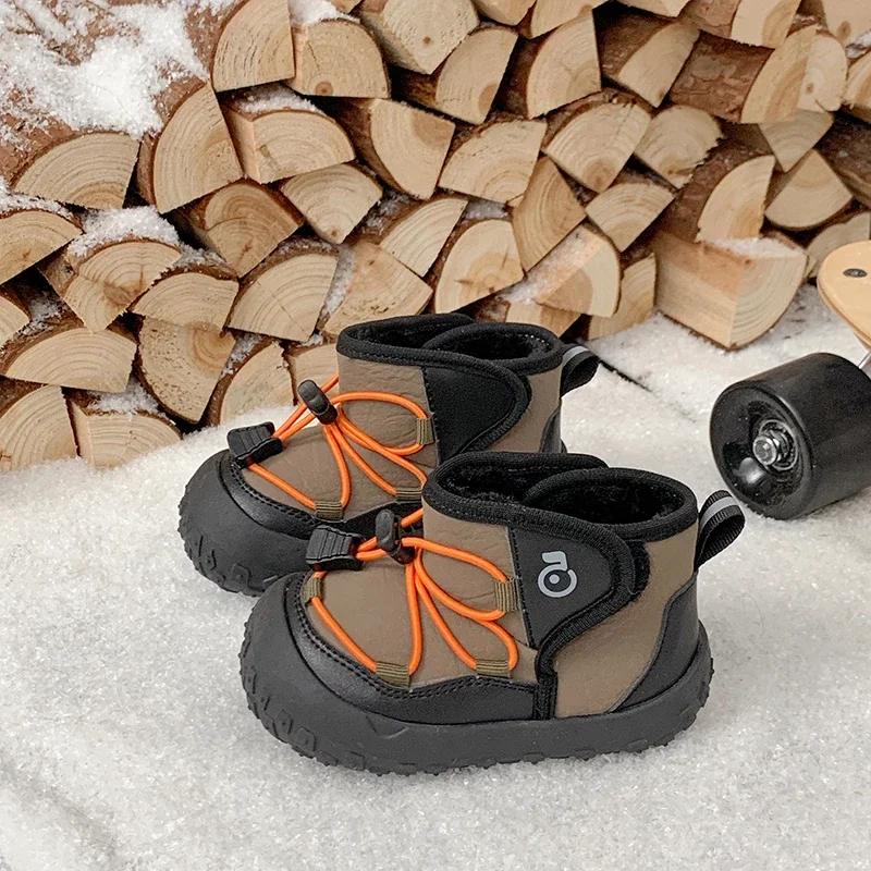 Autumn Winter Baby Girls Boys Snow Boots Outdoor Children Shoes Windproof Waterproof Non-slip Soft Sole Thick Plush Kids Boots