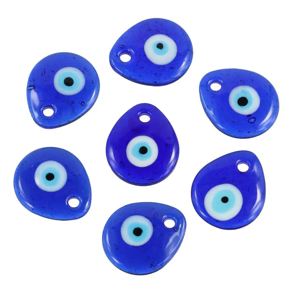 Blue Evil Eye Pendants Lampwork glass Flat Teardrop Charms Teardrop Blue Handmade Handmade Crafts Lovers