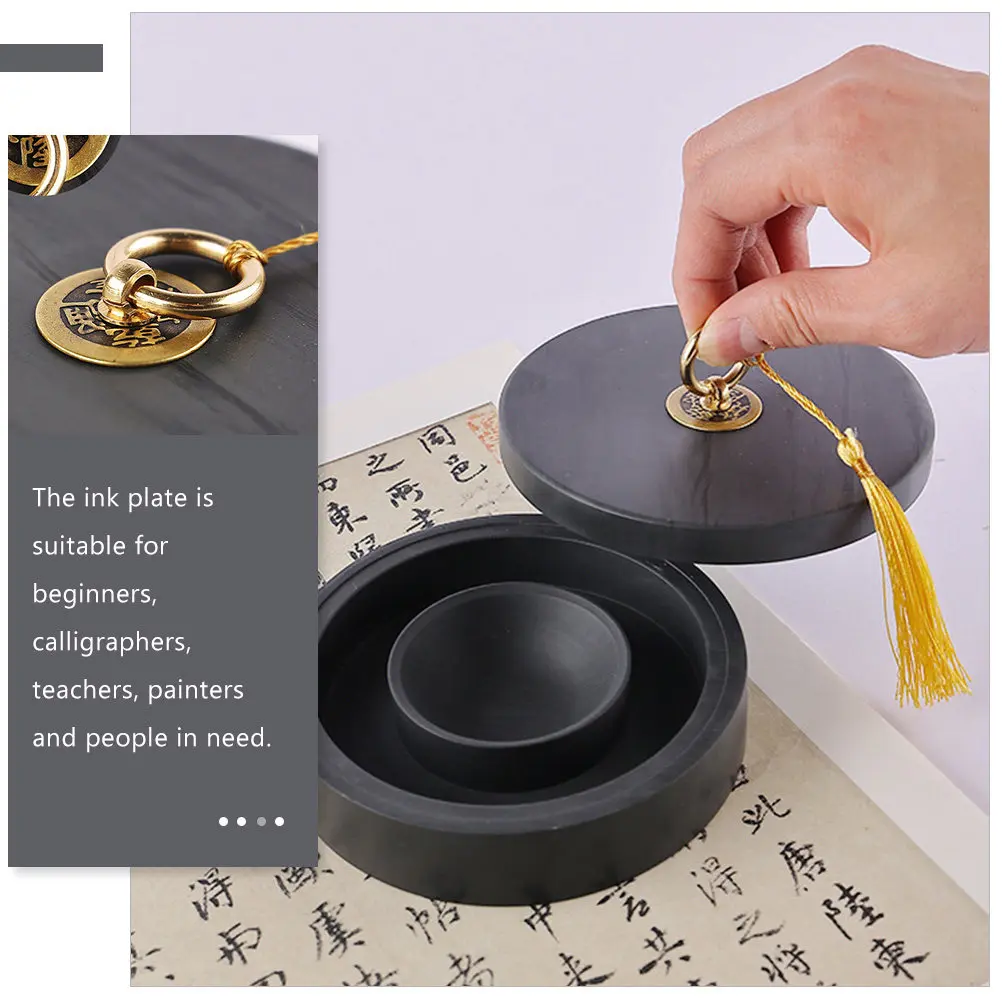 Calligraphy Inkstone Lidded Chinese Preserve Moisture Ink Well Smooth Surface Natural Stone Ink Stone Classical Style Inkslab view 4