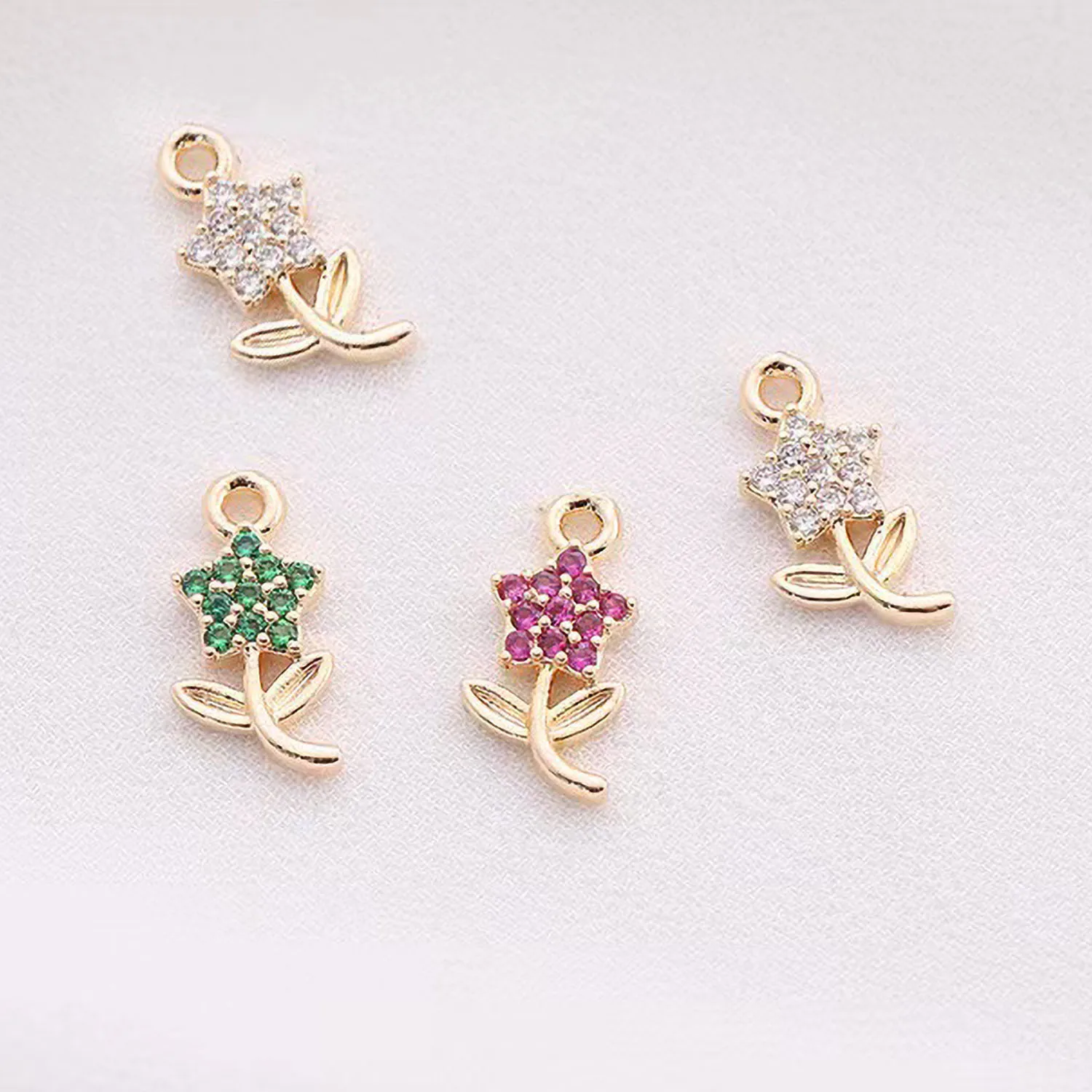 Cute Plant Colorful Zirconia Flower Charm Pendant for Women Bracelet Jewelry Making Necklace Earring DIY Findings Wholesale Gift