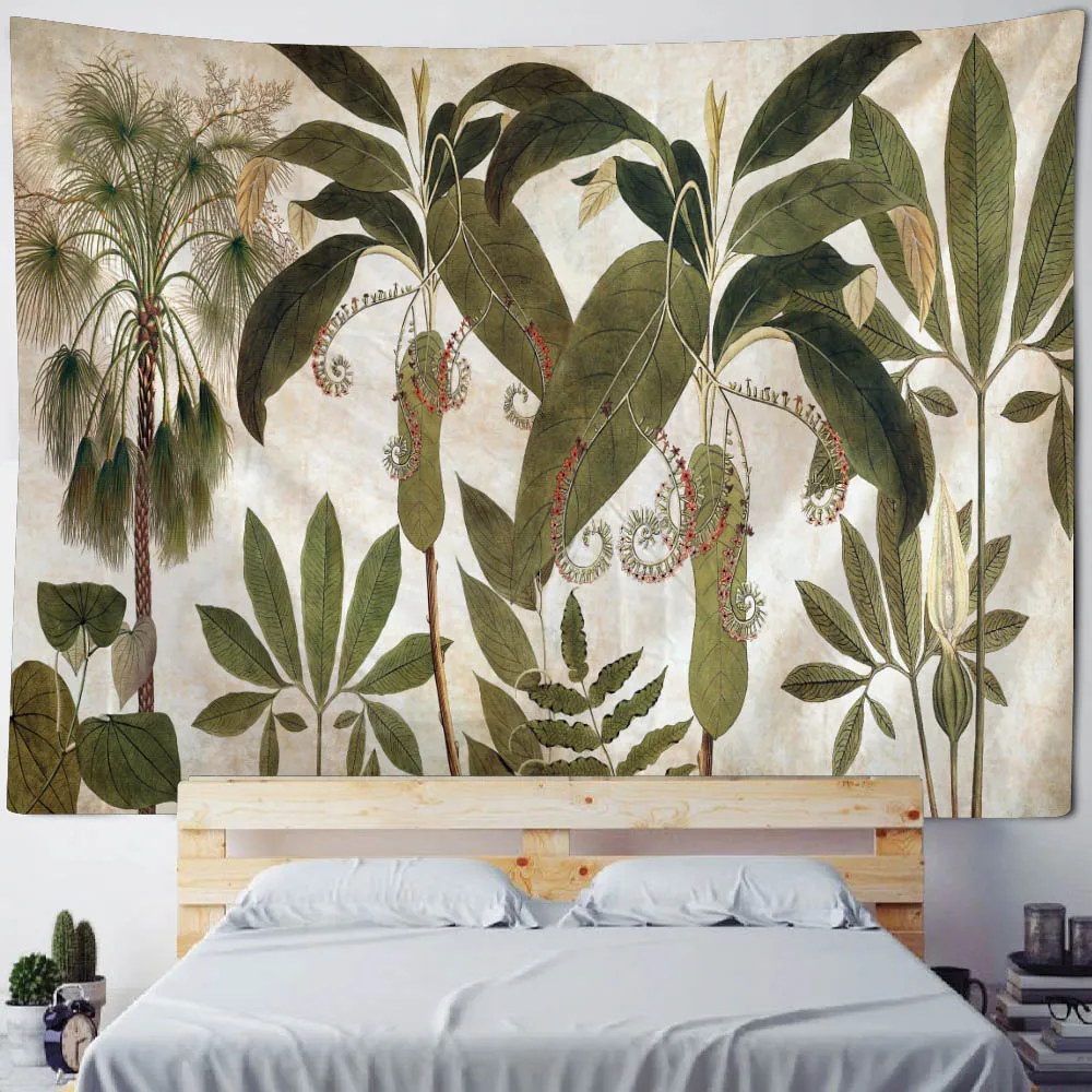 Nordic Style Fresh Plant Cactus Tapestry Wall Hanging Leaf Flowers Decor Yoga Mat Sofa Bed Sheet Home Aesthetic Art