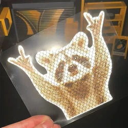 1PC Strong Reflective Night Safety Warning Raccoon Motorcycle Stickers Waterproof DIY Motorbike Front Fairing Helmet Box Decals