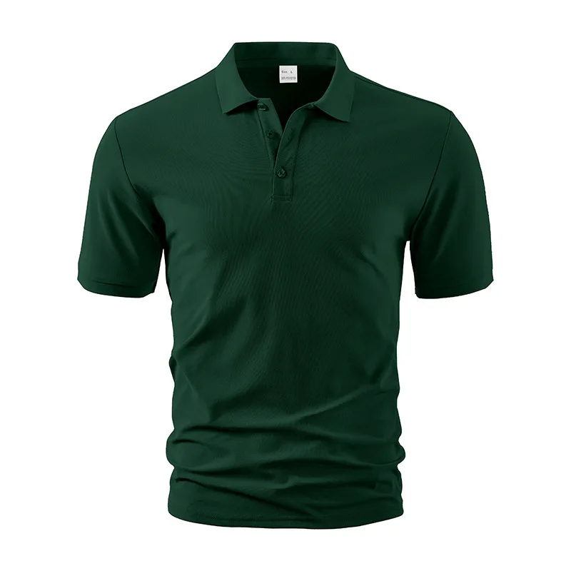 Summer New Fashion Men's Heavy Duty Solid Color Turn-down Collar Short Sleeve T-shirts Casual Trendy Loose Business Polo-shirts