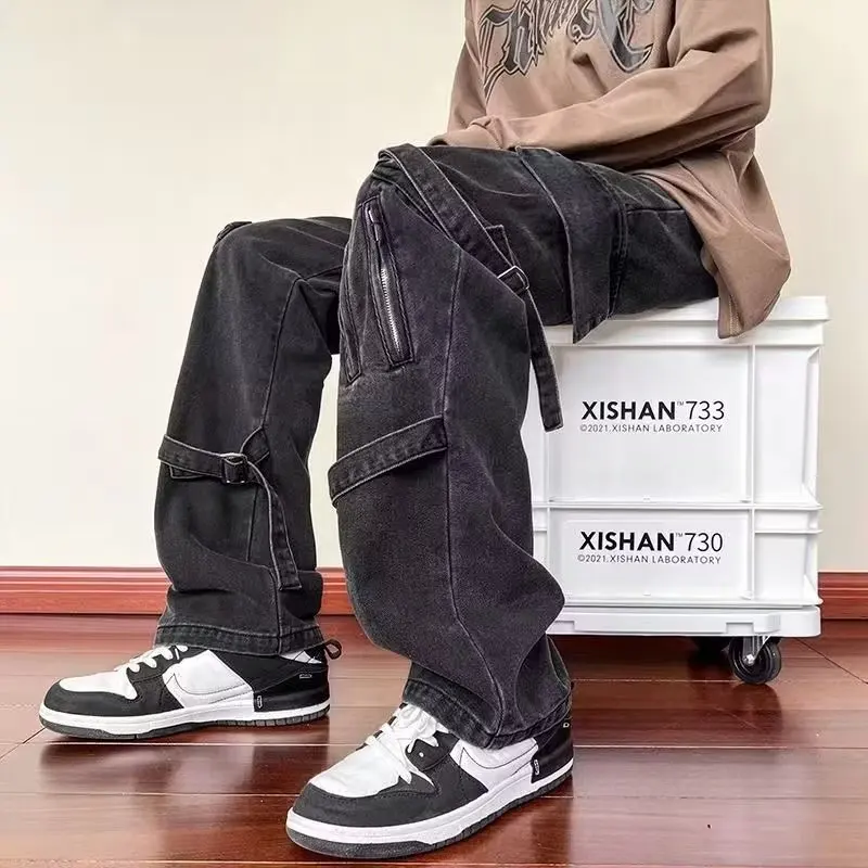 

Wide Leg Flared Denim Pants Streetwear Baggy Jeans Straight Trousers For Men's Y2K Clothes Jeans Clothing Cargo Pant Vintage