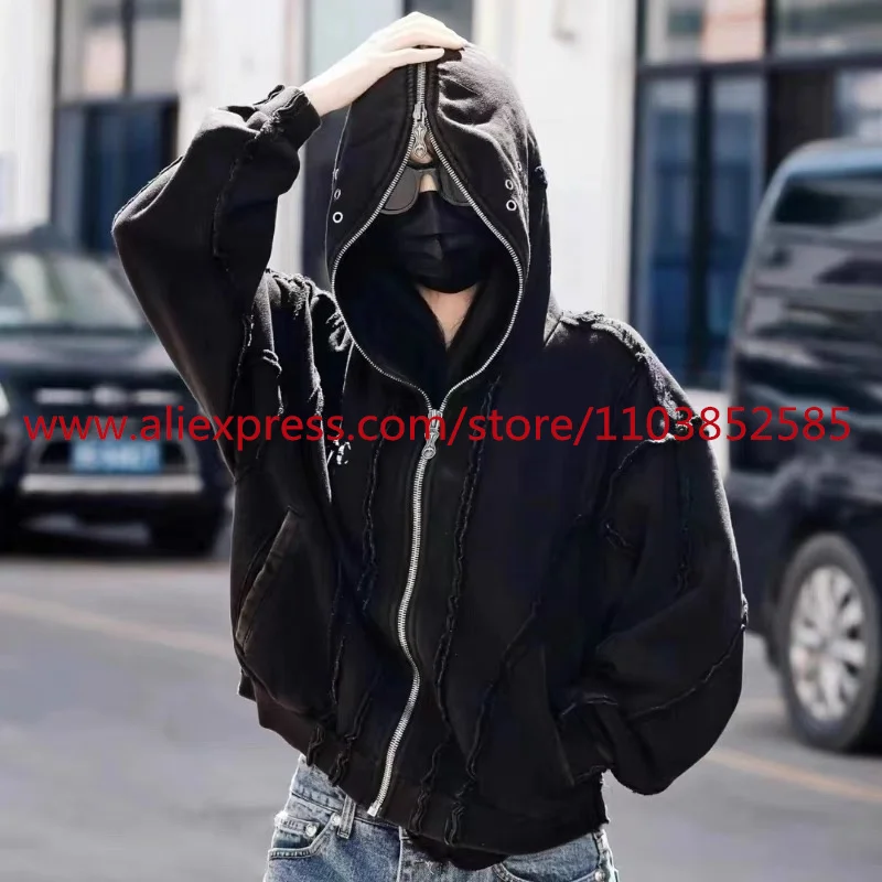 2024 Autumn Winter Vintage Heavy Weight Washed Hooded Long Sleeved Sweatshirt Men Distressed American Style High Quality