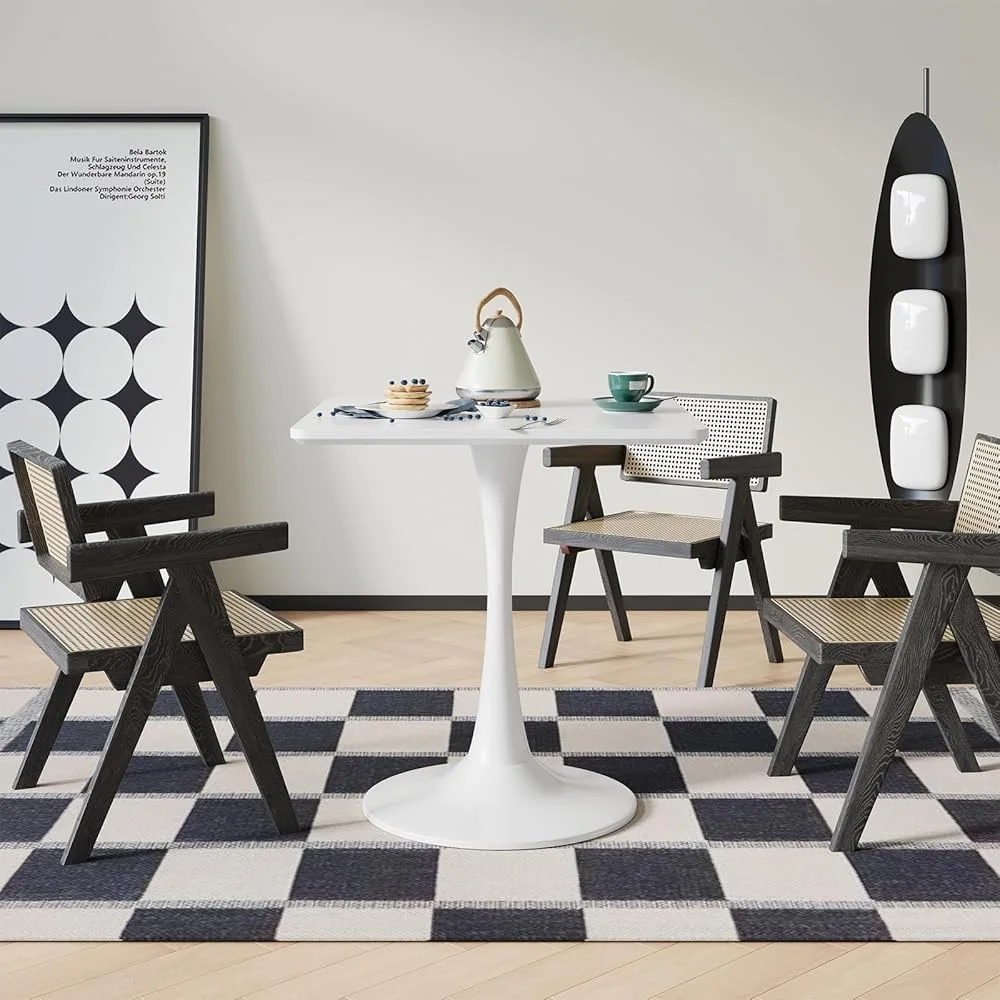 Modern White Tulip Dining Table Small Pedestal Base 2 People Mid Century Kitchen Glossy Durable Easy Assembly Indoor Furniture