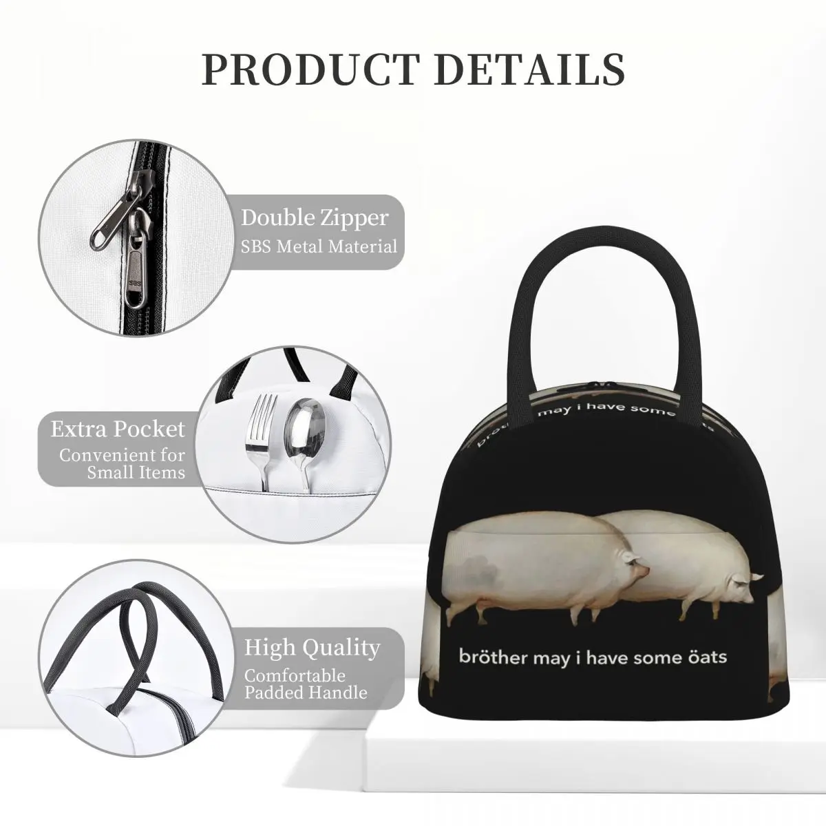 هل لدي بعض الشوفان، حقيبة غداء كلاسيكية معزولة للنساء والأطفال، صناديق طعام مقاومة للتسرب، حقيبة غداء حرارية