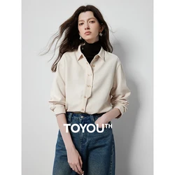 TOYOUTH Women Shirt 2024 Autumn Long Sleeve Polo Neck Loose Blouse Asymmetric Placket Fashion Commuting Coffee Warm Tops