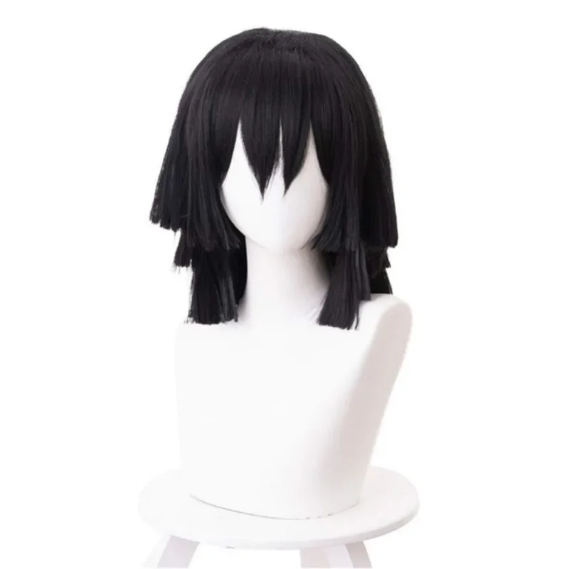 

Iguro Obanai Cosplay Wig Anime Short Black Styled Heat Resistant Synthetic Hair Role Play WigsWhite Snake Props Halloween