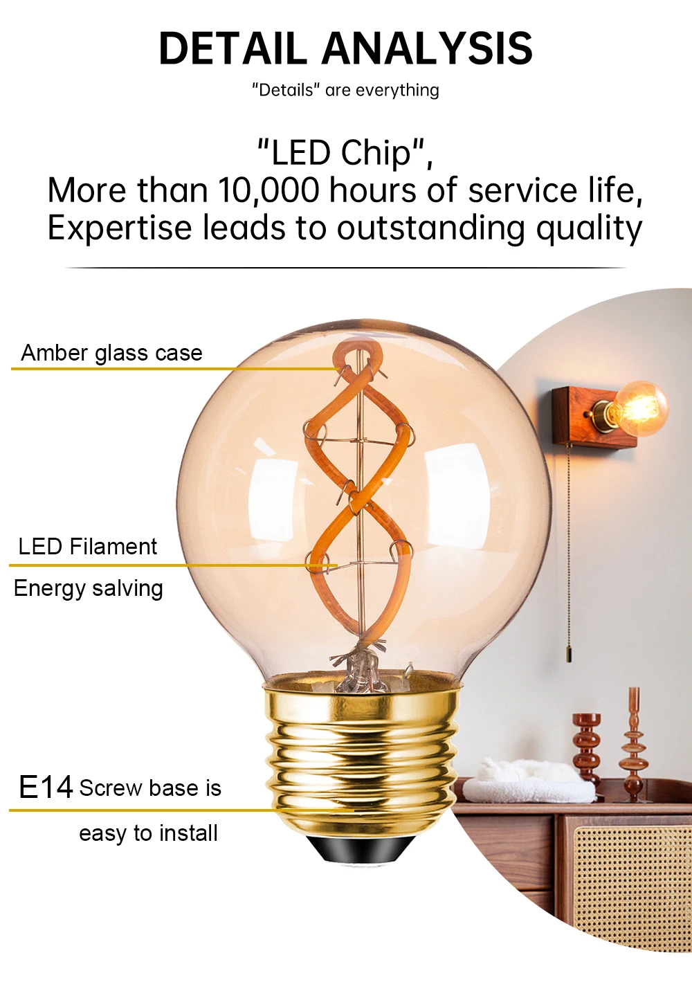 G50 Spiral Filament Edison LED Globe Bulbs 3W Dimmable