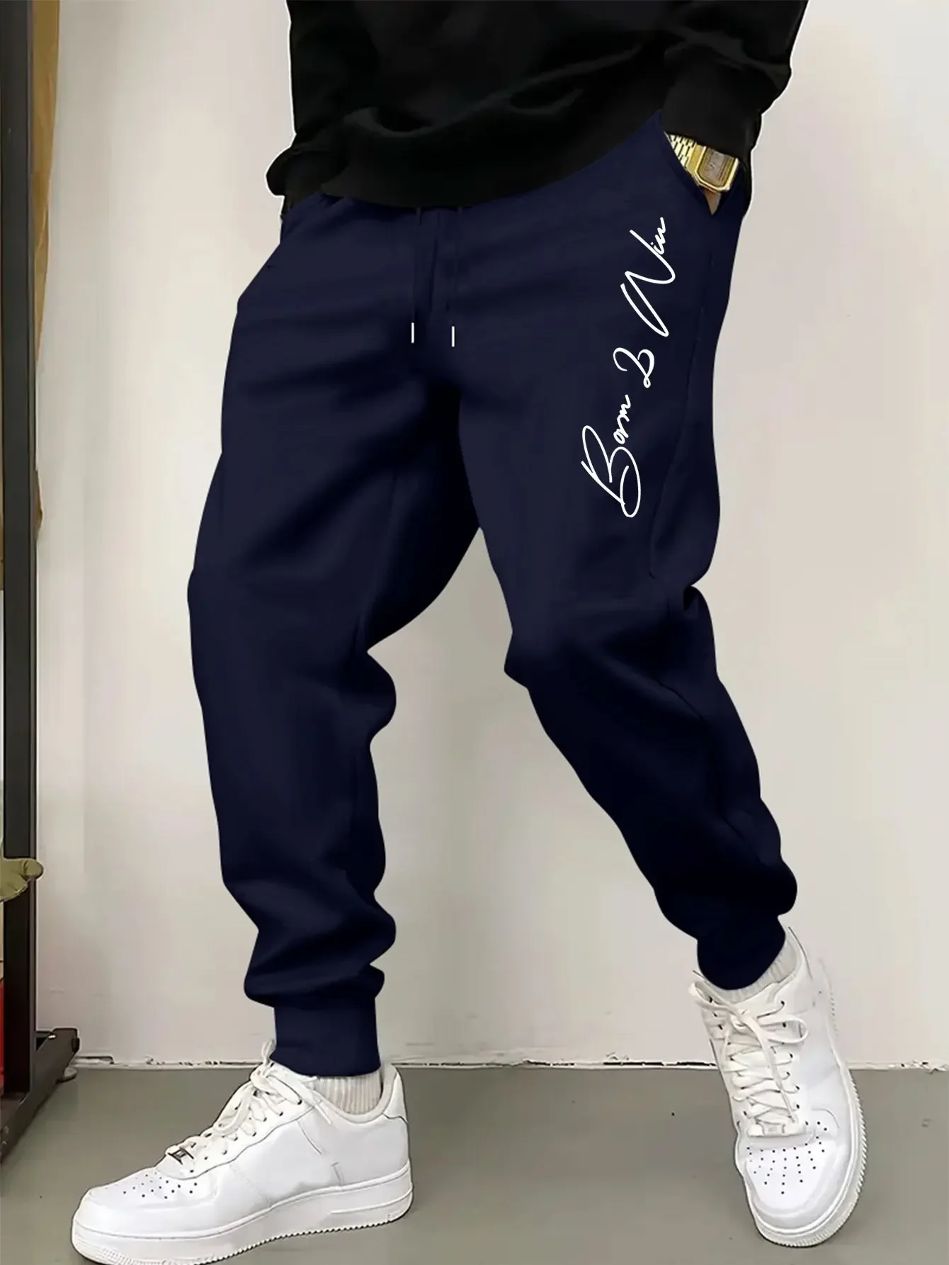 Mens Sweatpants Fit Joggers for Sports and Streetwear Loose Casual Pant Drawstring Multi-pocket Men Letter Printed Long Pant