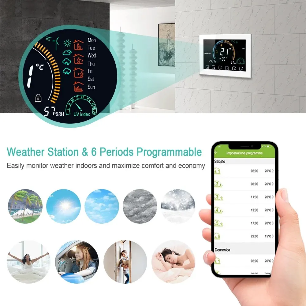 TUYA Wi-Fi Smart Large Colorful Screen Room Programmable Air Thermostat WIFI for Switch Heating Cooler Bridge Voice Alexa