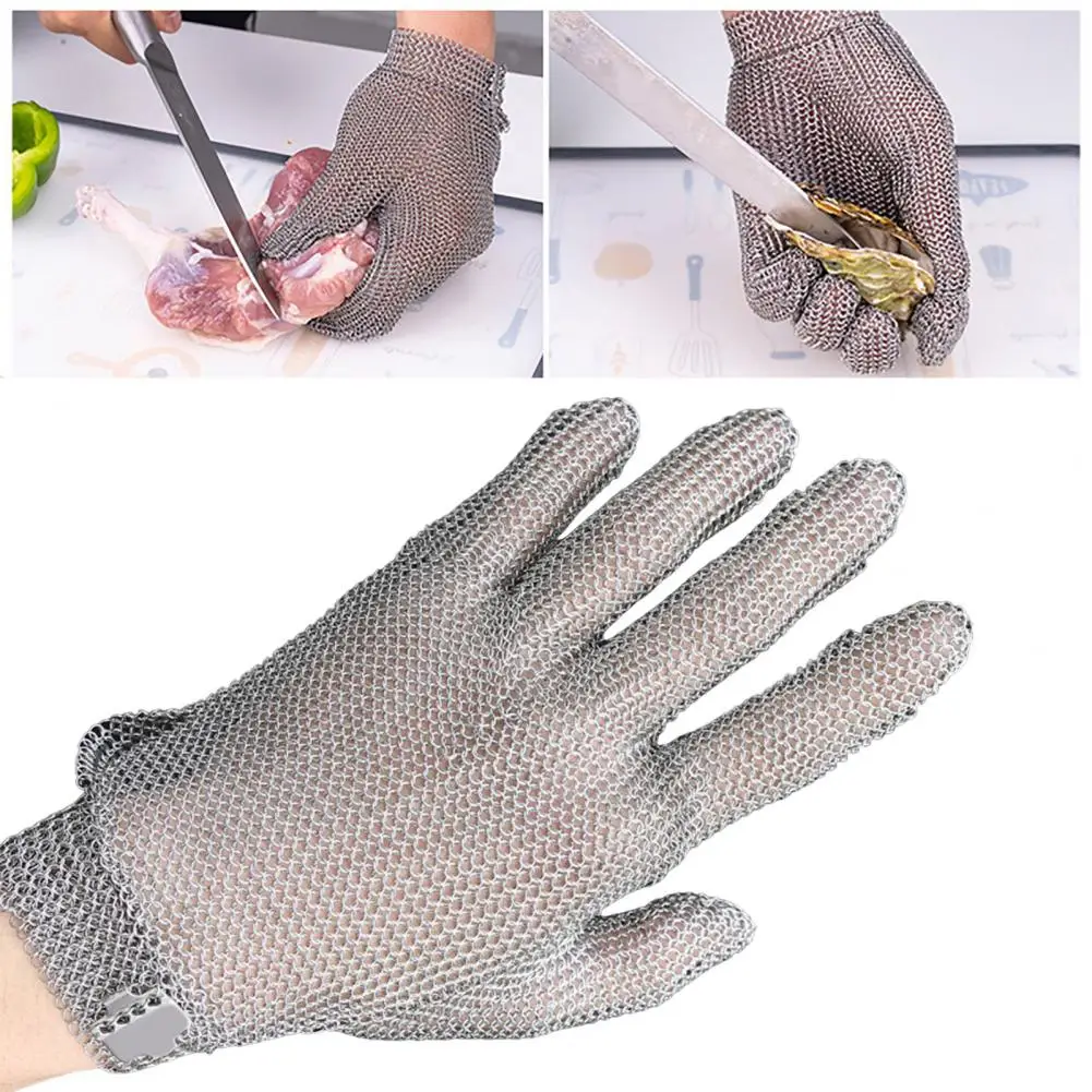 Stainless Steel Gloves Metal Cuff Gloves Cut Resistant Stainless Steel Mesh Glove Adjustable Wrist Buckle Butcher for Cooking