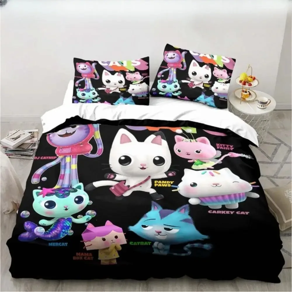 

Gabbys Dollhouse Characters Bedding Set Cartoon Duvet Cover Pink Bedclothes Single Double Queen King Size for Girl Bed Set