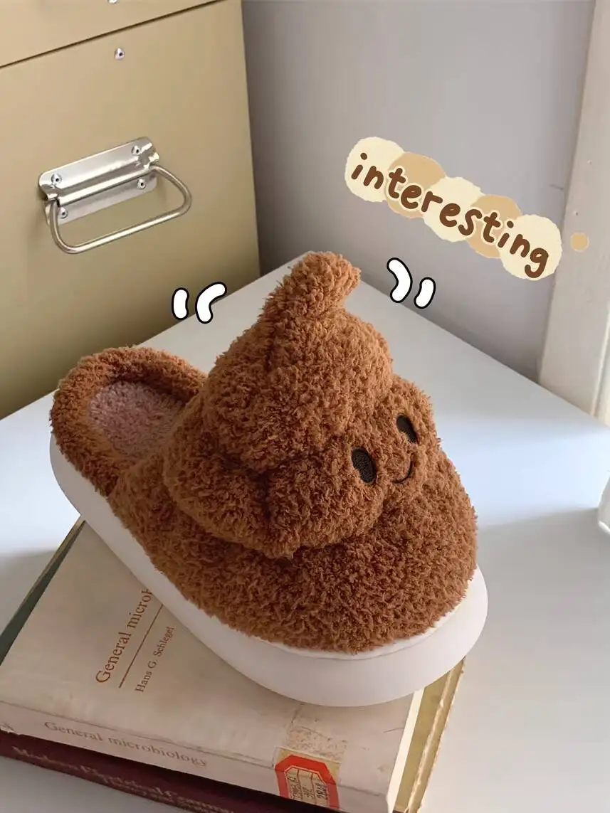 

2026 Fall Winter Women Men's Funny Poop Plush Slippers Cute Creative Cozy Home Slides For Couples