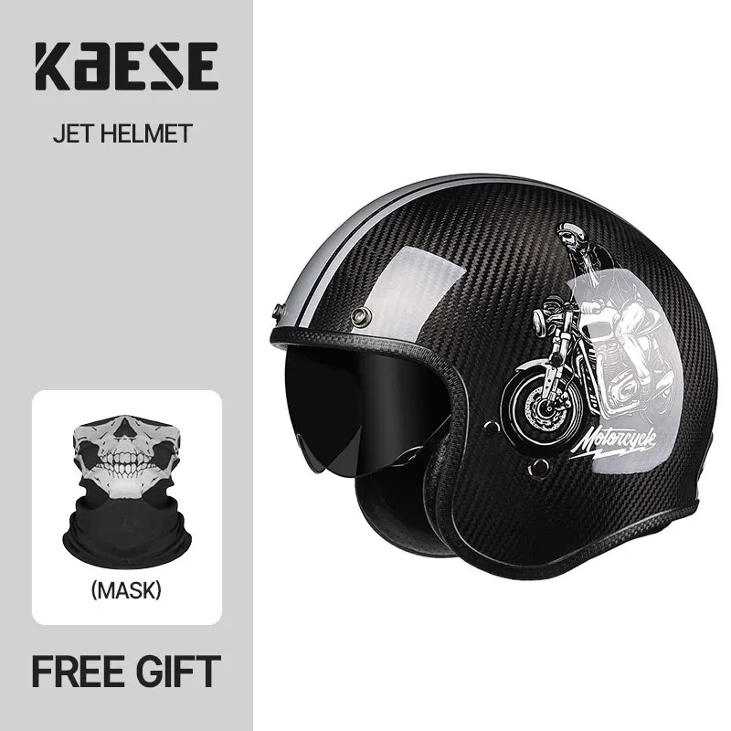 

Vintage Motorcycle Helmet Carbon Fiber Retro Jet Open Face Helmet Motorbike Moto Bicycle Riding Capacete Four Season