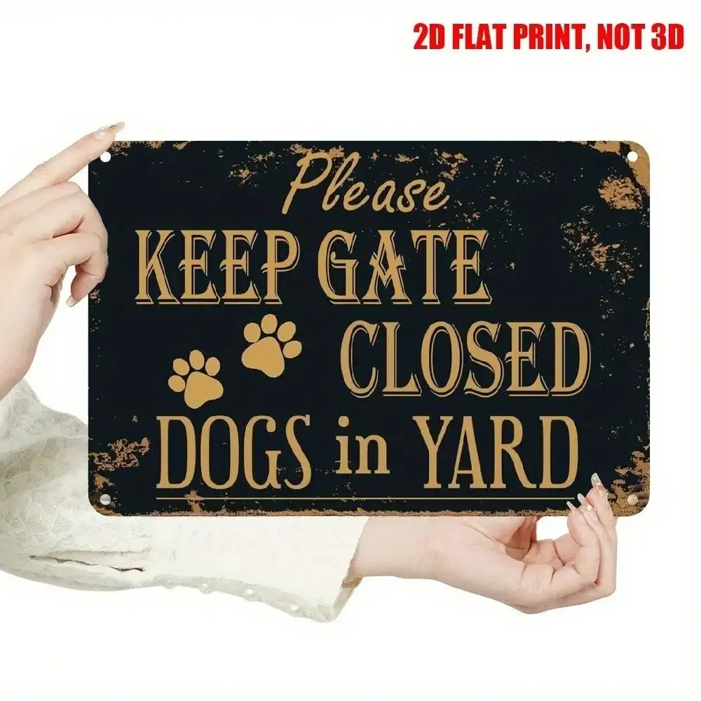 Vintage Retro Dog Yard Sign Keep Gate Closed Metal Farmhouse Rustic Pet Warning Decor Outdoor