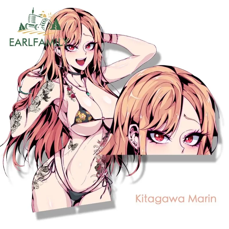 EARLFAMILY Bikini Kitagawa Marin Fanart Car Sticker Anime Sketch Waifu Decals JDM Cartoon Peek Girl Stickers Car Accessories