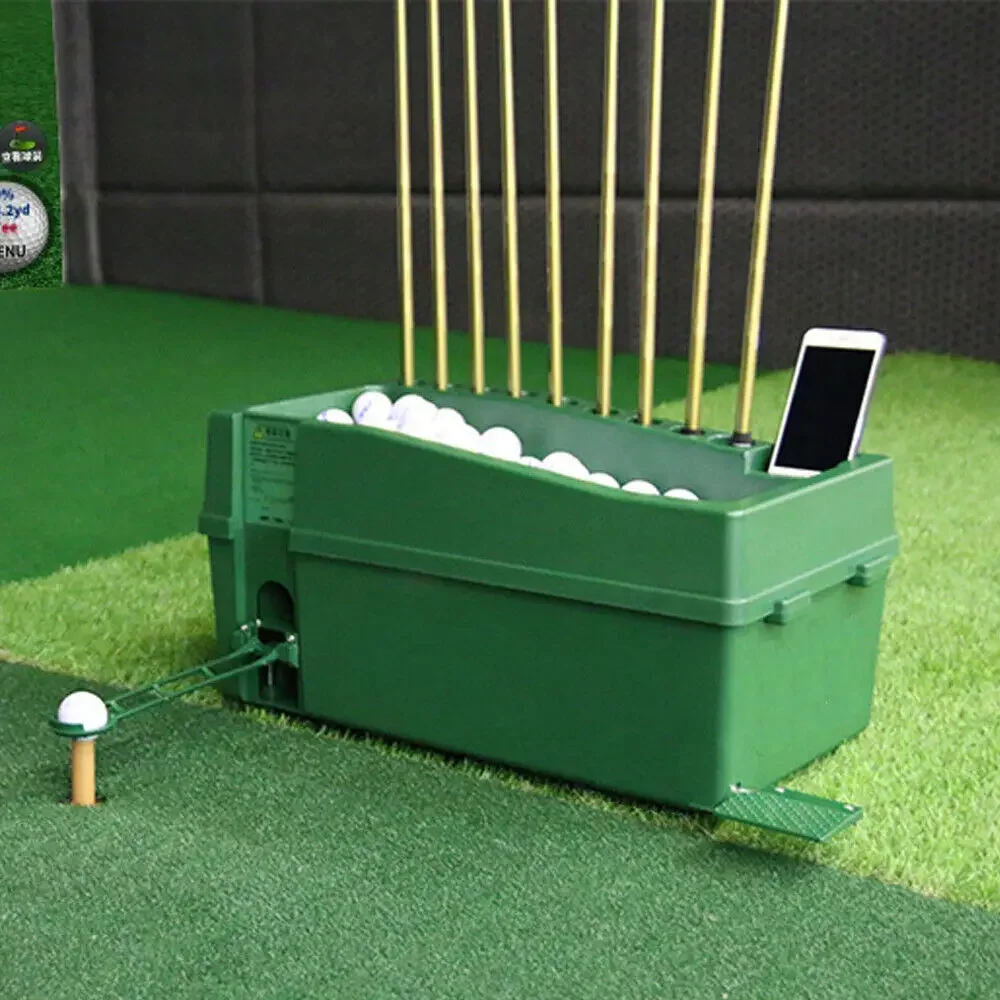 

Automatic Golf Ball Dispenser No Electricity Required Golf Club Organizer Green Golf Training Auto Tee Up Machine W/ Cue Holder