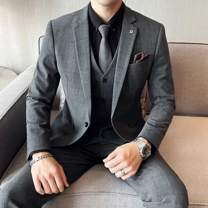 7180 Slim Fit Korean Plaid Light Business Suit