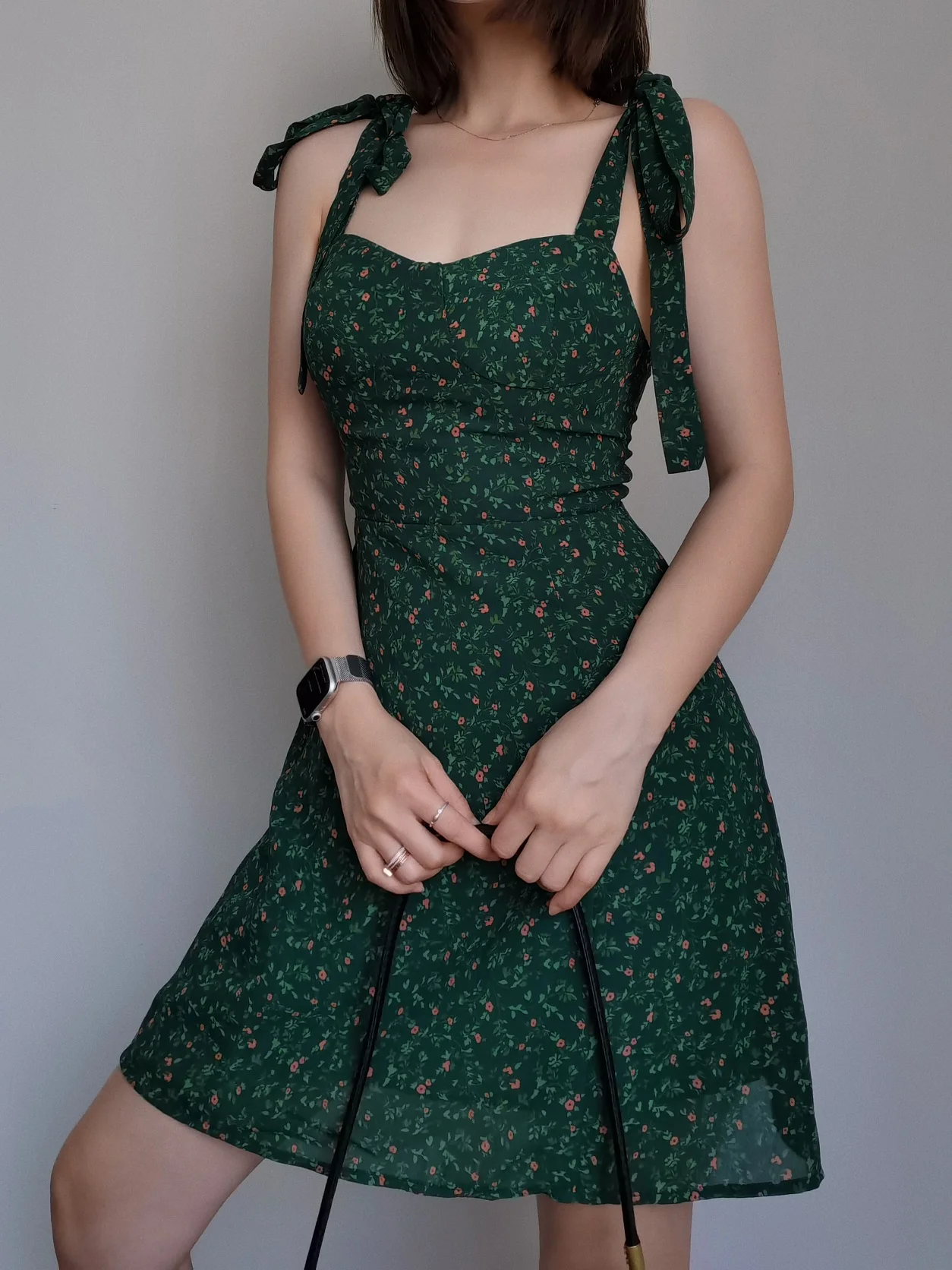 French Style Retro Dark Green Floral Dress Women 2024 Summer Sweetheart Neckline Cinching Waist Slim A-line Short Dress V1JD