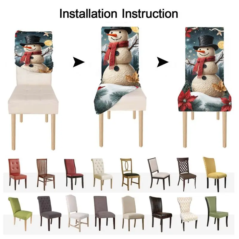 4/6 قطع من أغطية كراسي الطعام الشتوية بنمط رجل الثلج وقابلة للغسل في الغسالة وقابلة للإزالة وواقيات الكراسي المزخرفة لغرفة المعيشة #4