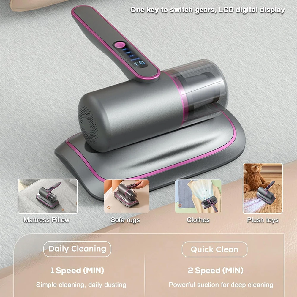 Bed Vacuum Cleaner Cordless13Kpa Mattress Vacuum Cleaner with Purple Light Handheld Vacuum Cleaner for Mattresses Sofas Pillows