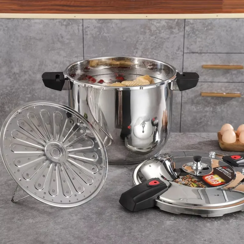 Large capacity stainless steel pressure cooker, stove top compatible, suitable for cooking rice and stews