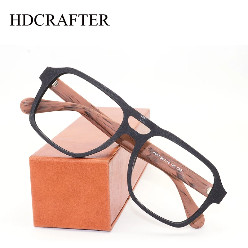 

HDCRAFTER Высокое качество оптические очки мужские большие деревянные двойные мосты близорукость очки по рецепту мужские оправы для очков oculos