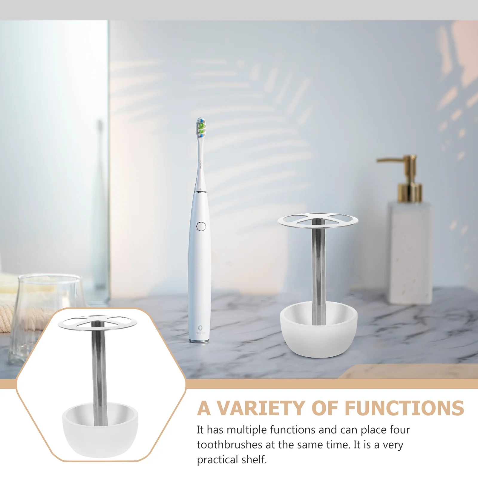 

Toothbrush Holder Stainless Steel Rack Anti-Water Accumulation Desktop Stand for Bathroom Kitchen Home Accessories