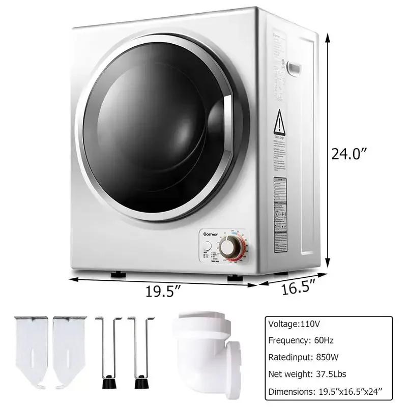 Costway - 1.5 Cu .ft Clothes Dryer with Stainless Steel Tub,Compact Laundry Dryer, 110V Electric Portable Clothes Dryer