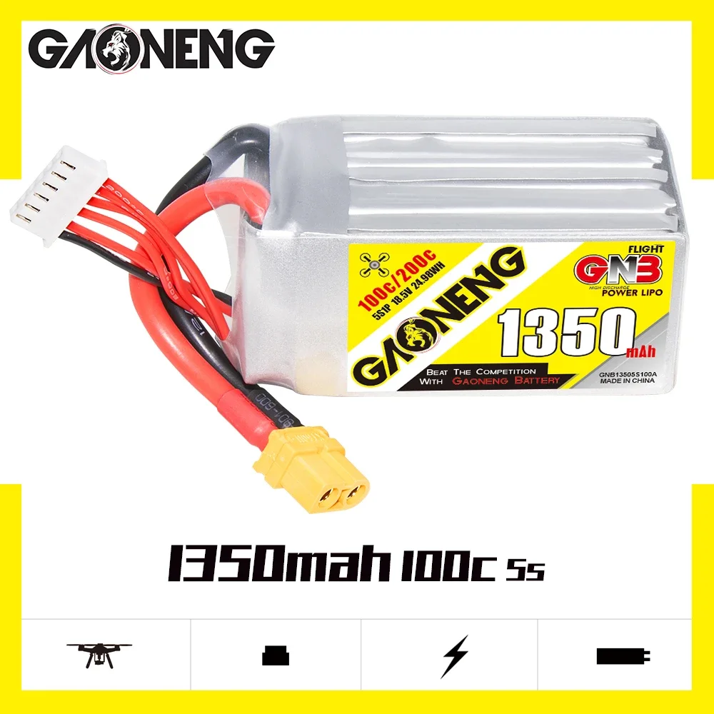 

GAONENG GNB 1350mAh 5S 100C 200C 18,5 V XT60 LiPo Battery Chimera5 Evoque F5D/F5X Nazgul Evoque F6X/F6D Racing Pilot FPV