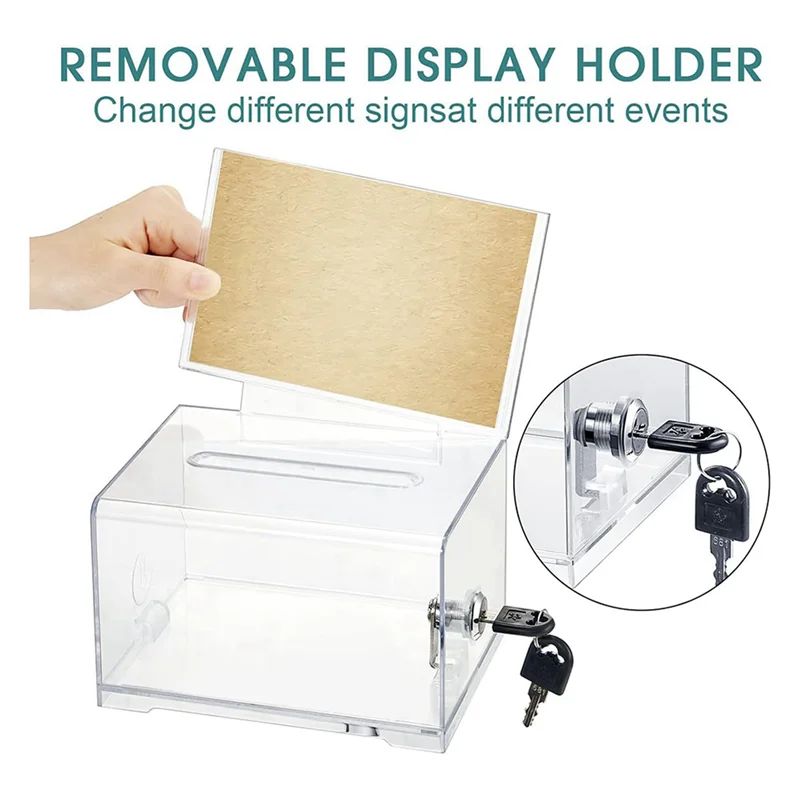-A96Z 20 Pack Acrylic Donation Box With Lock, Clear Ballot Box With Sign Holder, Suggestion Box For Fundraising