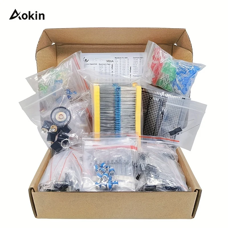 1900pcs Mega Electronic Component Kit Including Assortment + Capacitors + Resistors + LED + Transistors + DC Jacks + PCB + Opamp
